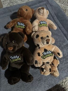 Teddy Grahams spicy cinnamon yummy honey, chunky chocolate, chocolate chip.